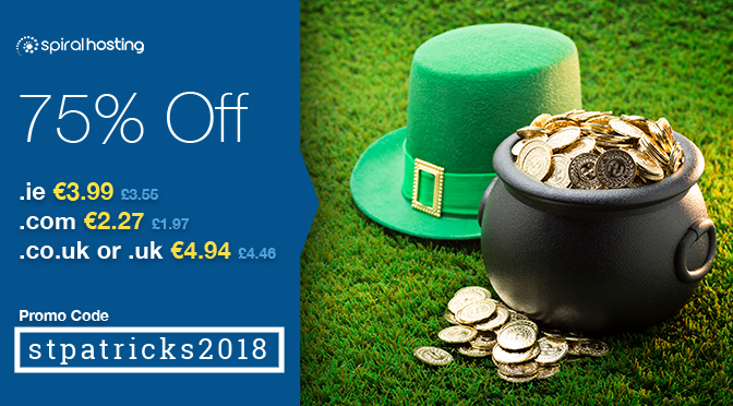 St Patrick's Day Promotion 75% Off Domains